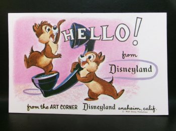 チップとデール Hello！ ディズニーランド ポストカード 絵はがき 1960年代 ヴィンテージ チップ & デール Disneyland Art Corner Chip & Dale