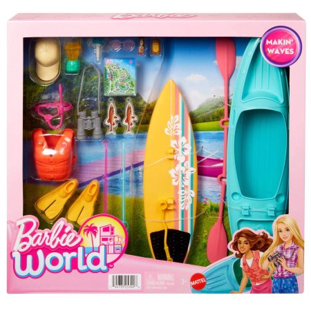 Сӡ  å եܡ ޡ ꡼դ ץ쥤å Barbie World Makin' Waves Kayak and Surf Playset