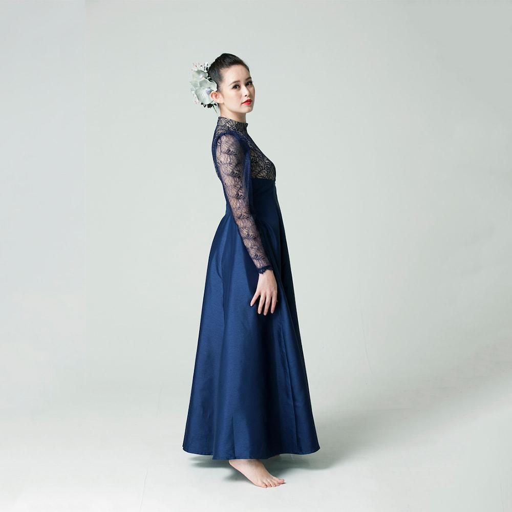 【MAKANA DRESS】Long Sleeve Fern Lace ロングスリーブファーンレース(ネイビー)[オーダードレス]