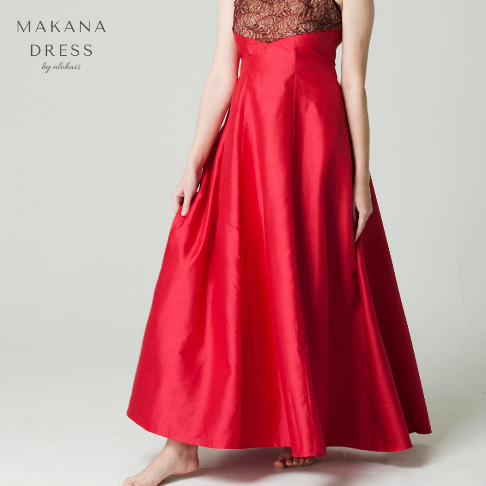 【MAKANA DRESS】DRESS】American Sleeve Fern Lace アメリカンスリーブフェーンレース(レッド)[オーダードレス]