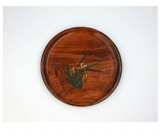 丸皿 ラン彫 24� 木製 国産 漆塗り