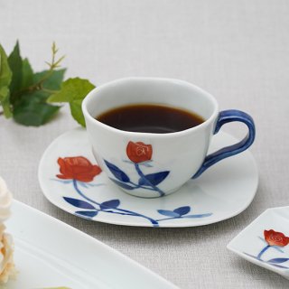 赤バラ　ひねりコーヒー碗皿