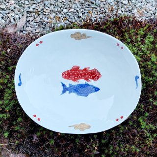 赤金古生双魚　7.5寸小判薄鉢
