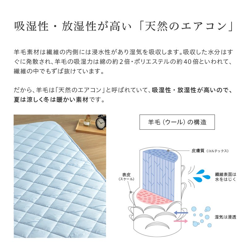 日本製 羊毛混敷き布団 固綿入 シングル ロング 洗える日本製 国産 匂いが少な