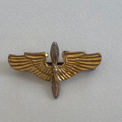 WW2 USAAF PROP AND WINGS GOLD PIN/Plump 231028