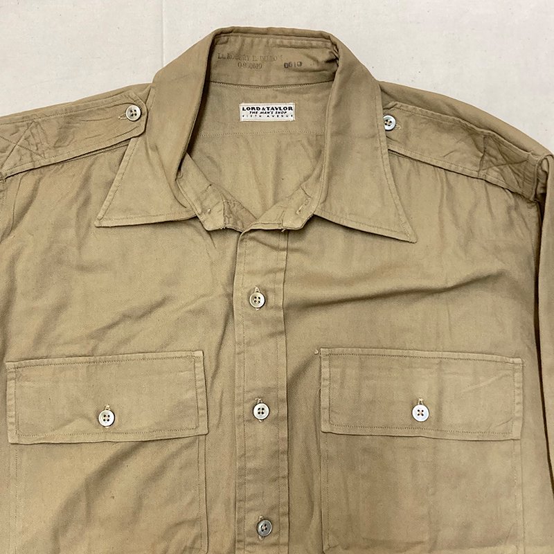 40s OFFICER'S US ARMY COTTON KHAKI SHIRT マチ付き ＊231003＊ - SEARCHLIGHT