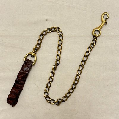 BRASS VINTAGE SNAP AND CHAIN with ALIGATER LEATHER STRAP/91cm231214