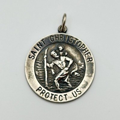 St.CHRISTOPHER MEDAI STERLING SILVER CHARM TOP 240312A