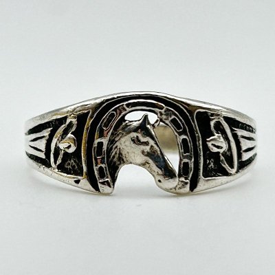 HORSEHEAD & HORSESHOE STERLING SILVER RING/12 240314