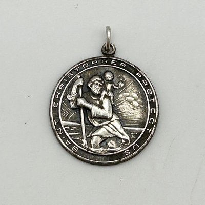 St.CHRISTOPHER PROTECT US MEDAI STERLING SILVER CHARM TOP 240628B