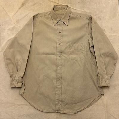 60's US ARMY TAN 46 COTTON POPLIN SHIRT / 16x31 250207A