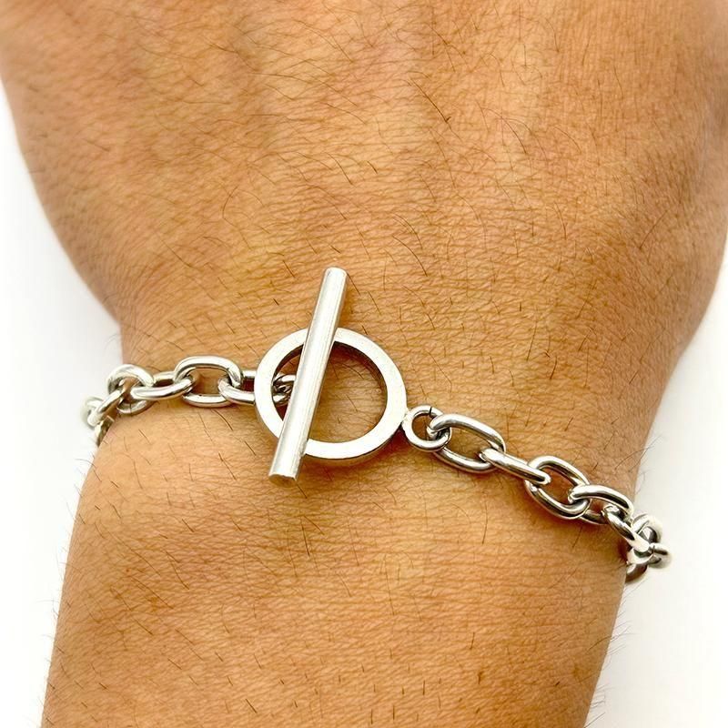 アクセサリー Vintage Silver Toggle Chain Bracelet 925 Vintage Silver Round Chain bracelet Toggle Clasp T-bar End