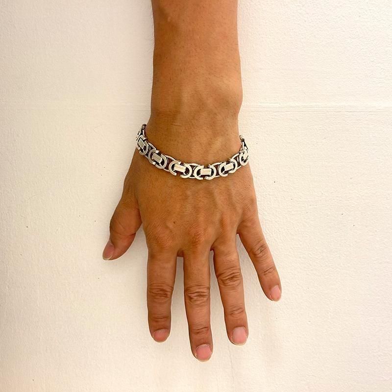 イタリア ヴィンテージ ブロック リンク ブレスレット ITALY925 洒落た面取り細チェーンが魅力！”イタリア ヴィンテージ