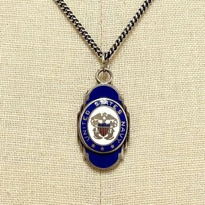USN OFFICER ENAMEL PLATE SILVER CHARM w/Chain 250822B