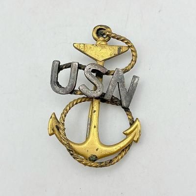 WW1 USN ANCHOR INSIGNIA GOLD FILLED & SILVER LARGE PINS 251014A