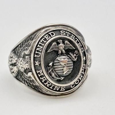 ★１９５０年代＊アメリカ軍＊ＵＳＭＣ/海兵隊＊銀製＋金張りリング＊１０号（実物） ミリタリーリング U.S.Marines Corps USMC アメリカ海兵隊 18号