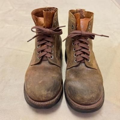 50s FRENCH ARMY BROWN SUEDE 2 BUCKEL BOOTS CUSTOM /  ��251218��