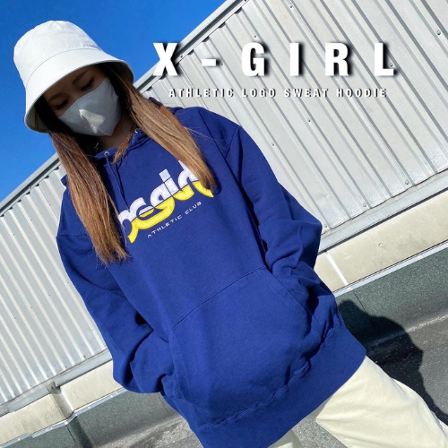 X-girl エックスガール プリントロゴ ハーフジップ プルオーバー パーカー