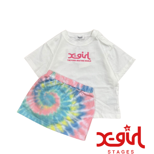 X-girl stagesサークルロゴ半袖Tシャツ+総柄スカートSET S - koguma online shop |  子供服コグマの公式オンラインショップ