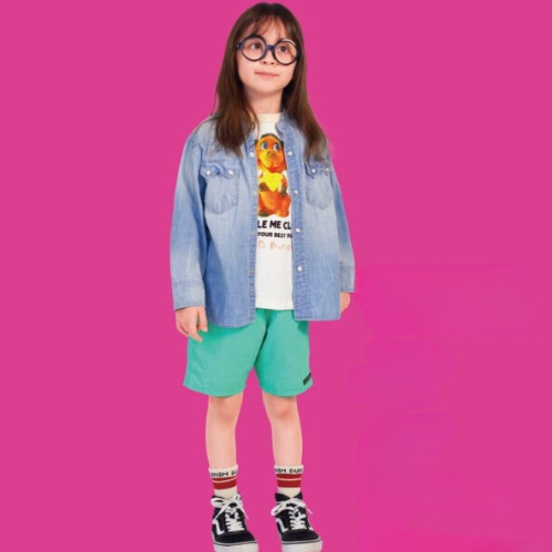 DENIM DUNGAREEムラダンガリーノーカラーシャツ - koguma online shop | 子供服コグマの公式オンラインショップ