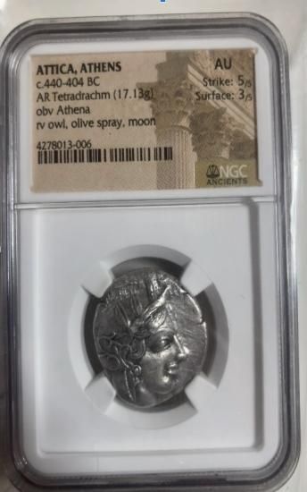 古代ギリシャ；パルティア、ミスラダテスIII世、AR.ドラクマ銀貨、NGCスラブ 440-404BC 古代ギリシャ アッティカ アテナ テトラドラクマ銀貨