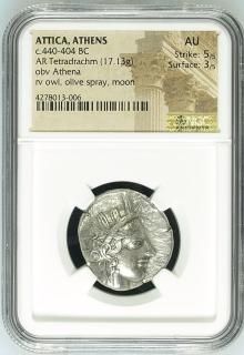 440-404BC 古代ギリシャ アッティカ アテナ テトラドラクマ銀貨