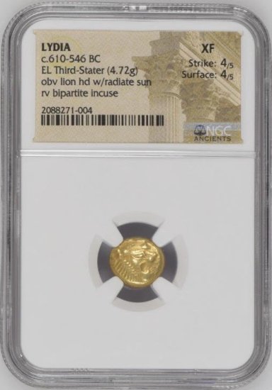 紀元前610-546年 古代リディア 1/3ステーター NGC XF 4/5 4/5 エレクトロン貨 - アンティークコイン専門店 ルーラーズコインス  rulers'coins