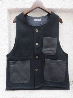 SLOW HANDSMELTON LOOSE HUNTING VEST LEATHER POCKETBLACK