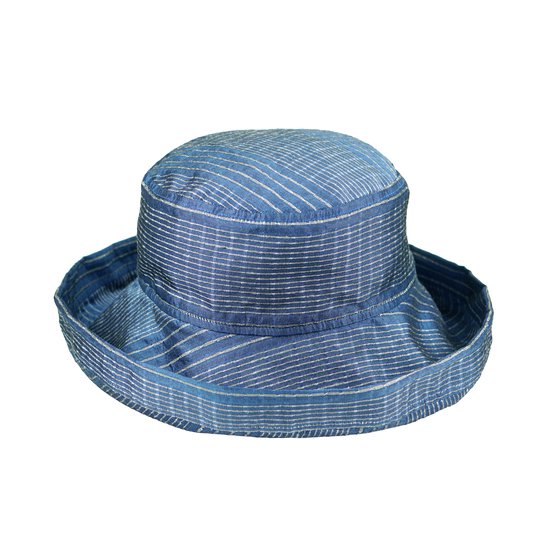 【kibiso】UFO帽子　きびそ生絹縞　青