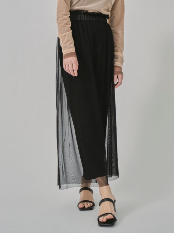 Tulle wide pants / black