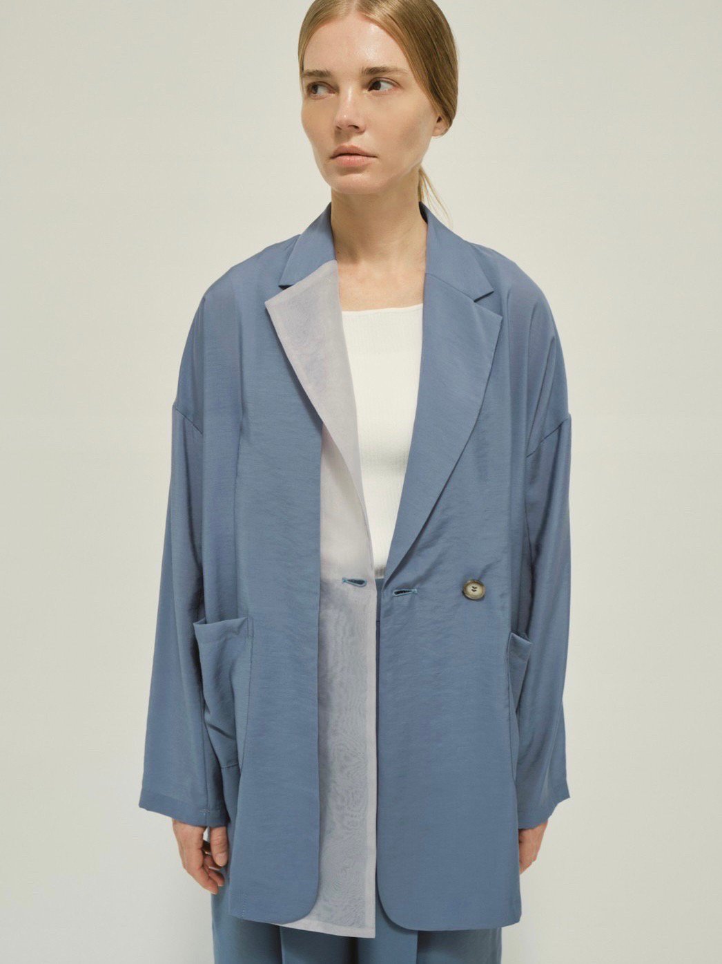 Organdy tailored jacket / blue