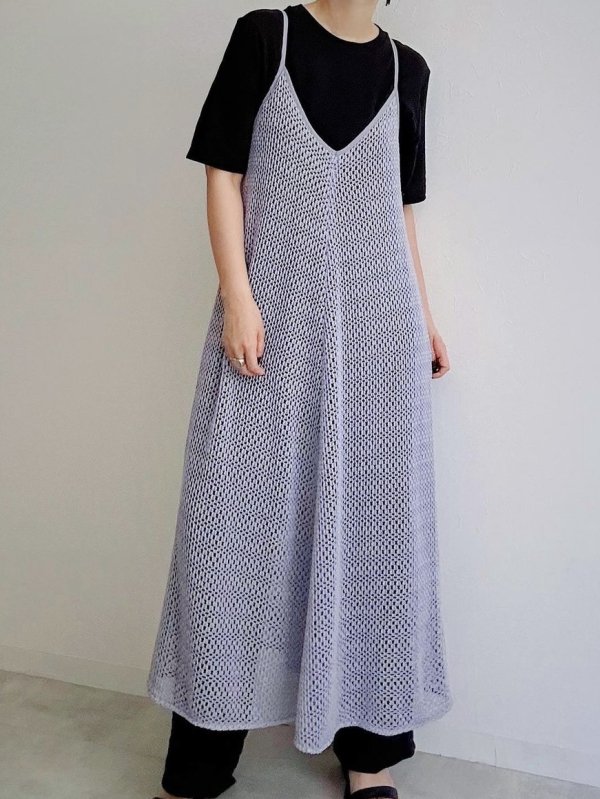 Mesh knit camisole dress / blue gray