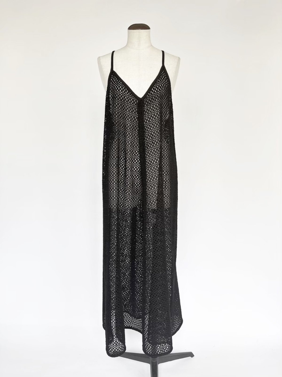 Mesh knit camisole dress / black