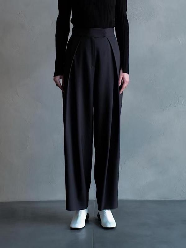 《残り僅か》Double tuck wide pants / black - un-sophie