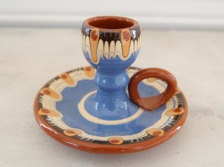 「トロヤンの雫」トロヤン陶器　キャンドルスタンド　ブルー