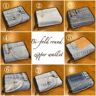 【デニム】二つ折りラウンドファスナー財布