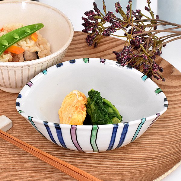 色十草楕円向付 約14.5cm 青系 和食器 中鉢 日本製 美濃焼 業務用 鉢