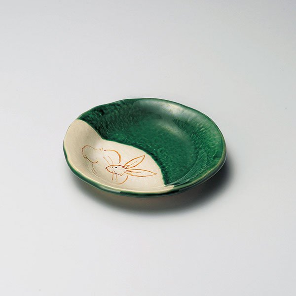 うさぎ画丸小皿 約9.6cm 白系 緑系 和食器 フルーツ皿・銘々皿・取皿