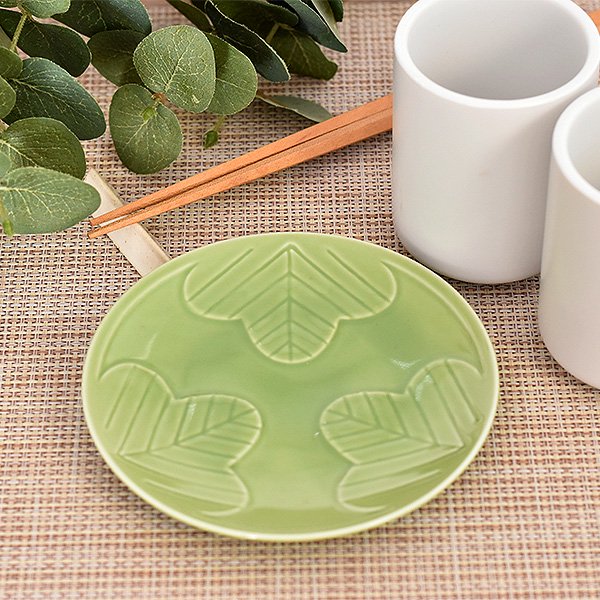 グルメスタイル 豆皿 engi紋レリーフ 松 約12.2cm 緑系 和食器 小皿