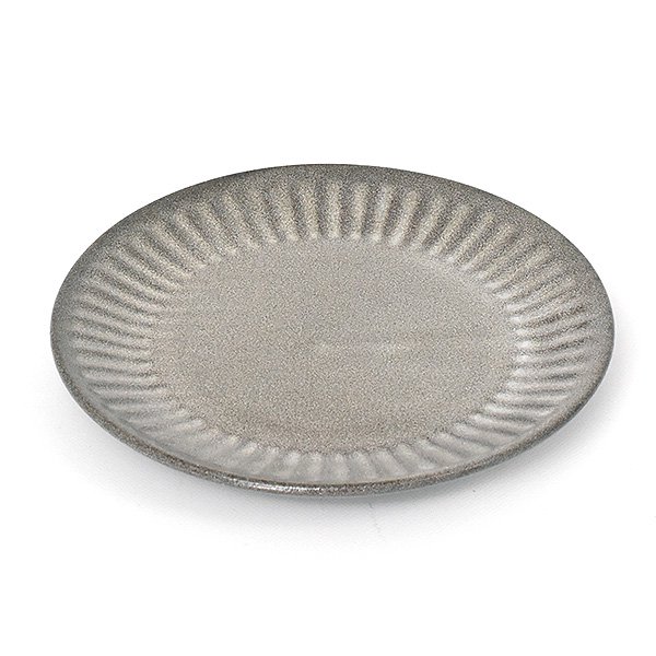 グルメスタイル 黒陶アイボリーシノギ15cm丸皿 約15cm グレー系 和食器