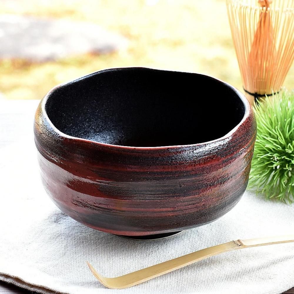 グルメスタイル 漆黒外赤刷毛巻き抹茶碗 約12.5cm 和食器 抹茶碗 日本製 美濃焼 I-2511-10