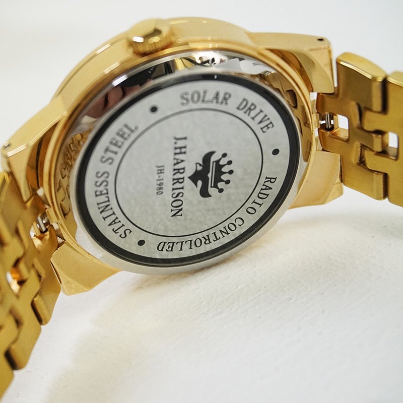 【メンズ 腕時計】JOHN HARRISON (ジョンハリソン)ソーラー 電波 天然ダイヤモンド メンズ 腕時計 輝く8面カット風防 ゴールドボディ  JH-1980 - エコバリュー インターネットショップ