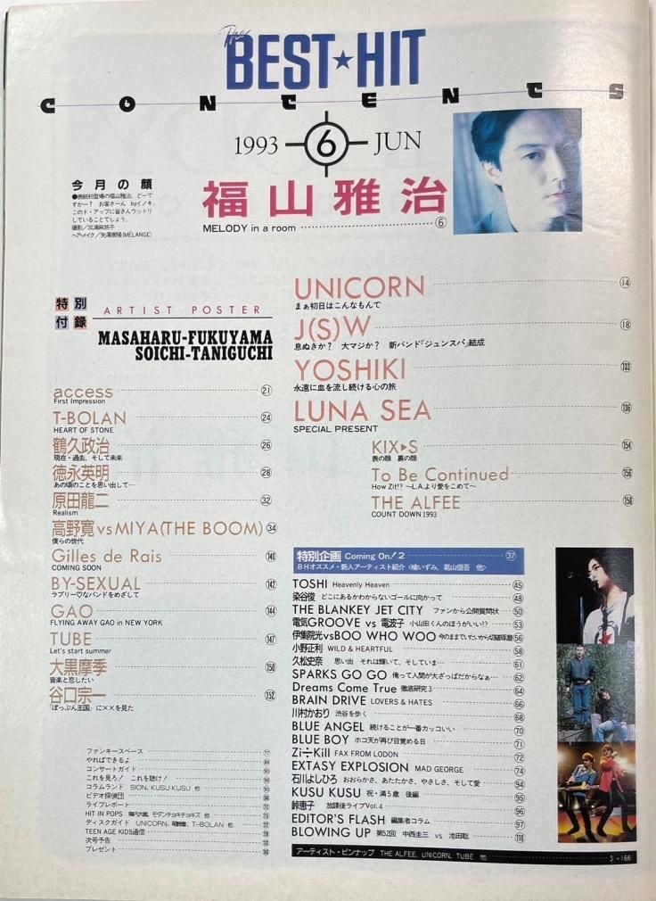 BEST HIT 1993年6月 福山雅治ポスター付 / ユニコーン T-BOLAN LUNA 