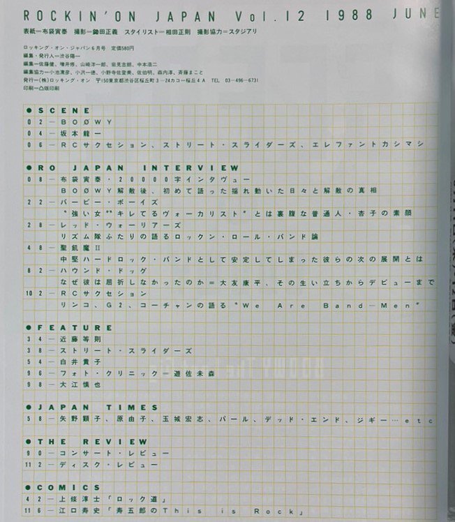 ロッキングオンジャパン 12 1988年6月 布袋寅泰 2万字インタビュー 