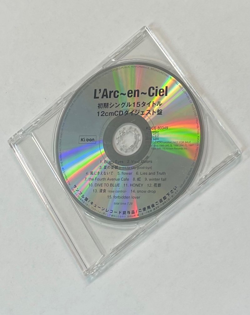 L'Arc-en-Ciel プロモーションCD 「初期シングル15タイトル　12ｃｍダイジェスト盤」 15曲ダイジェスト：7分29秒 -  ロックオンキング