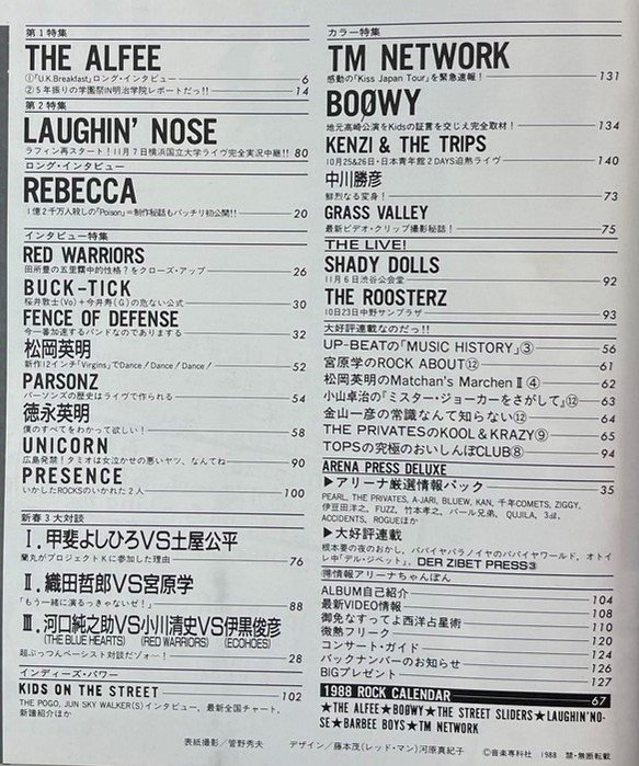 アリーナ37℃ 64 1988年1月 アルフィー/ ラフィンノーズ レベッカ BOOWY TMネットワーク BUCK-TICK - ロックオンキング