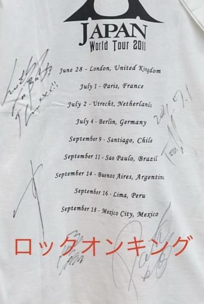 エックス 直筆サイン入り・Tシャツ X JAPAN WORLD TOUR Live 2011 