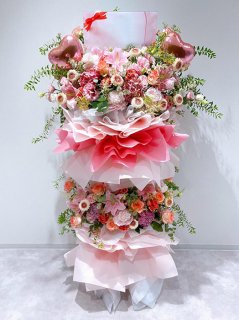 ミニハートピンクパステル2段スタンド花