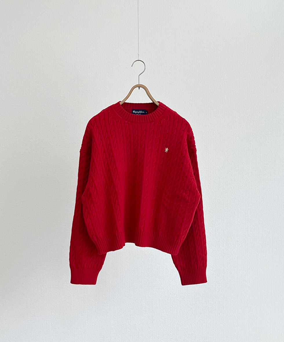 Gymphlex/  CPE_CABLE KNIT CREW NECK SHORT PULLOVER (RED)