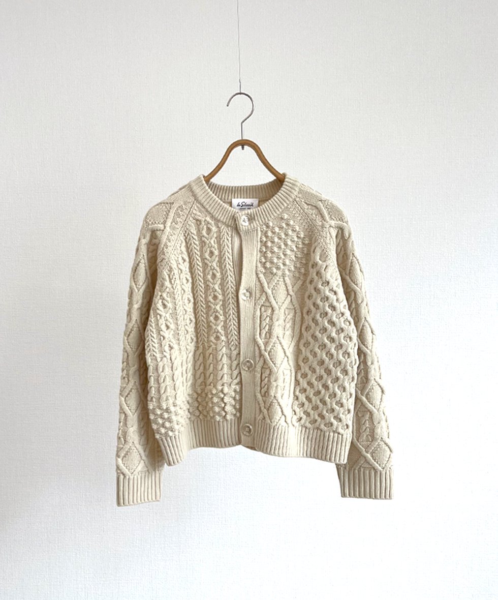 LE GRAZIK/  CABLE KNIT CREW NECK CARDIGAN (IVORY)